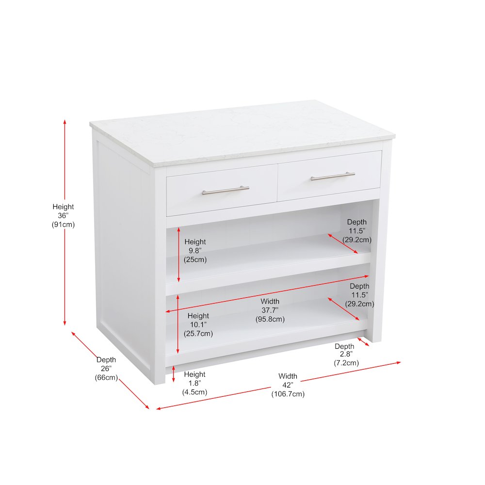 42 inch Kitchen Island in White