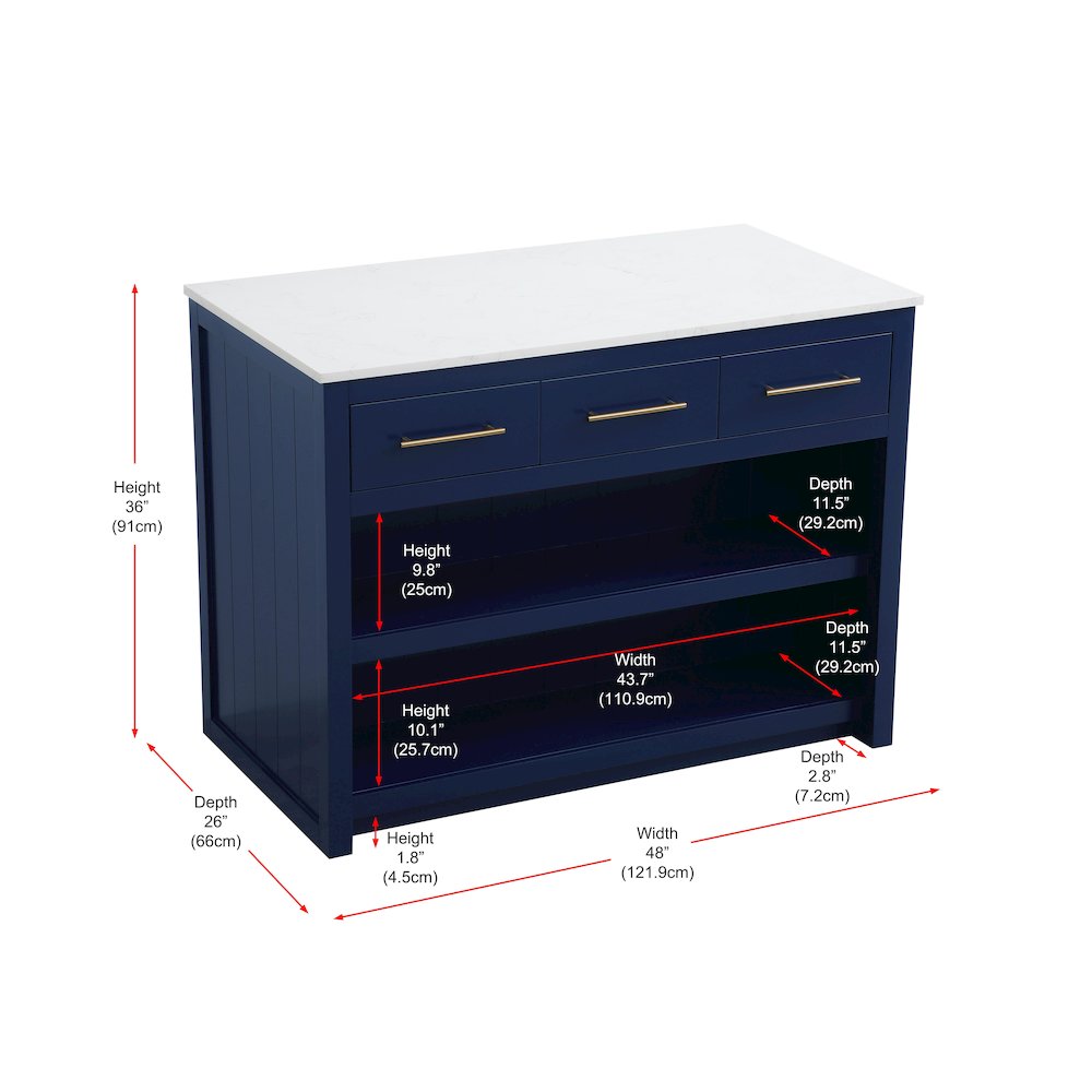 48 inch Kitchen Island in Blue