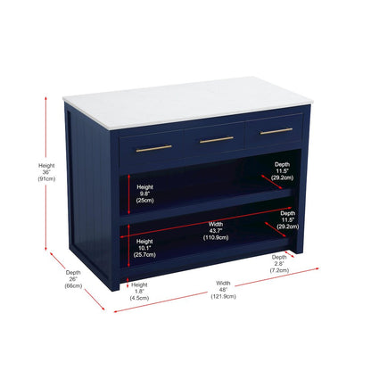 48 inch Kitchen Island in Blue