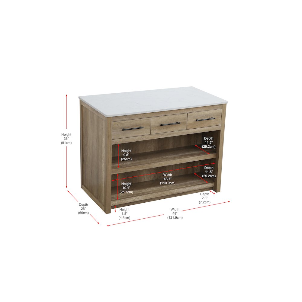 48 inch Kitchen Island in Natural Oak