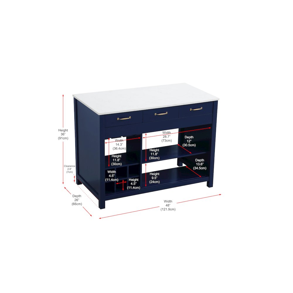 48 inch Kitchen Island in Blue