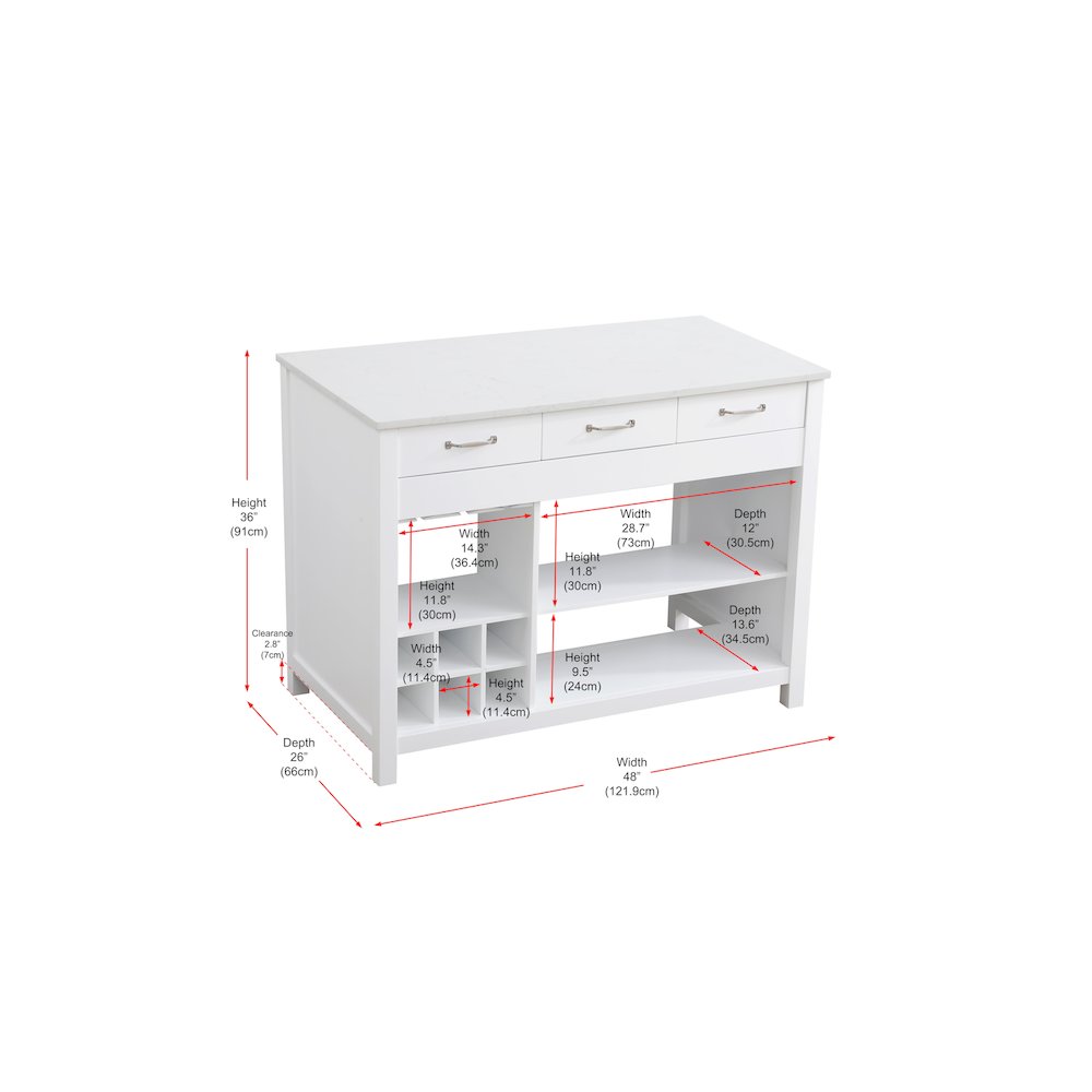 48 inch Kitchen Island in White