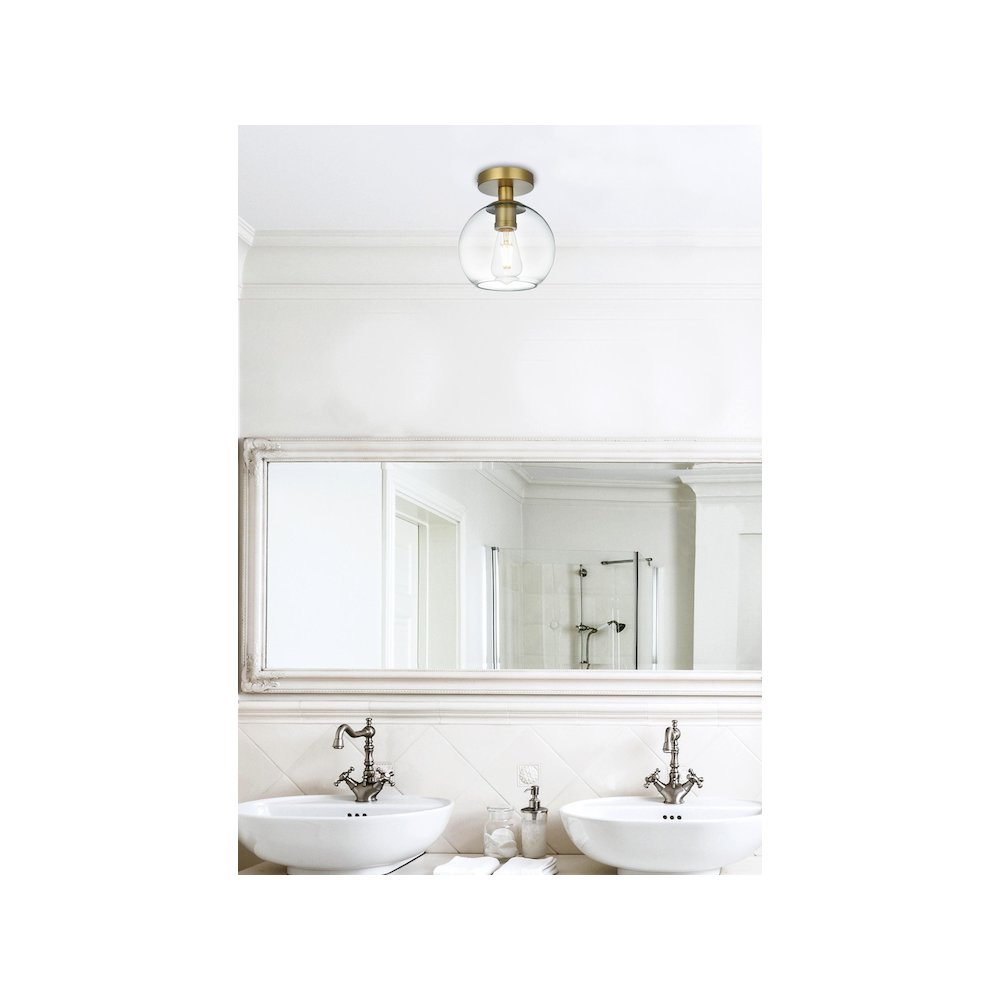Baxter 8 Inch Flush Mount Clear Shade in Satin Gold