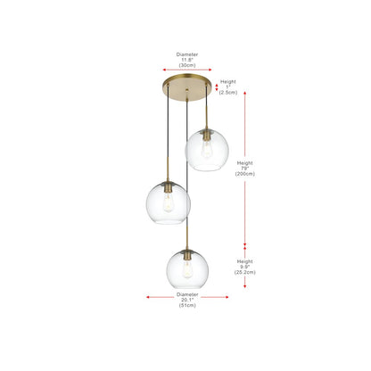 Baxter 20 Inch Pendant Clear Shade in Satin Gold