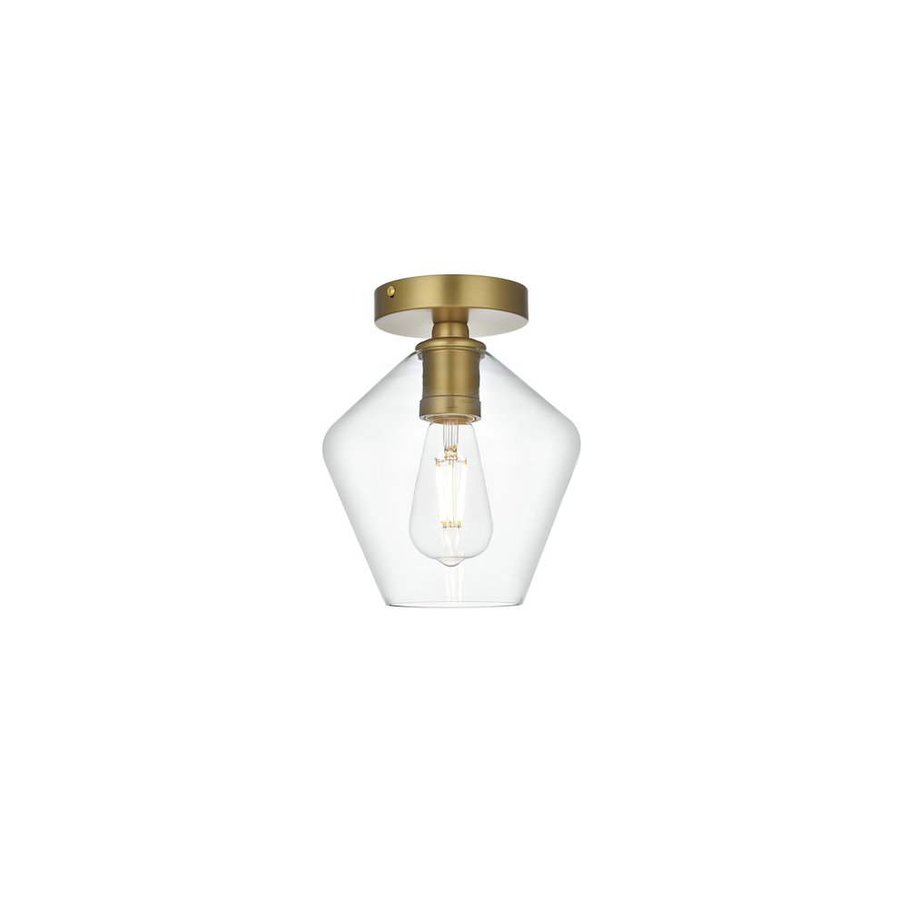 Gene 8 Inch Flush Mount Clear Shade in Satin Gold