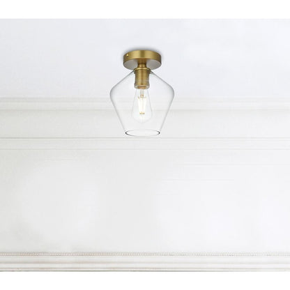 Gene 8 Inch Flush Mount Clear Shade in Satin Gold