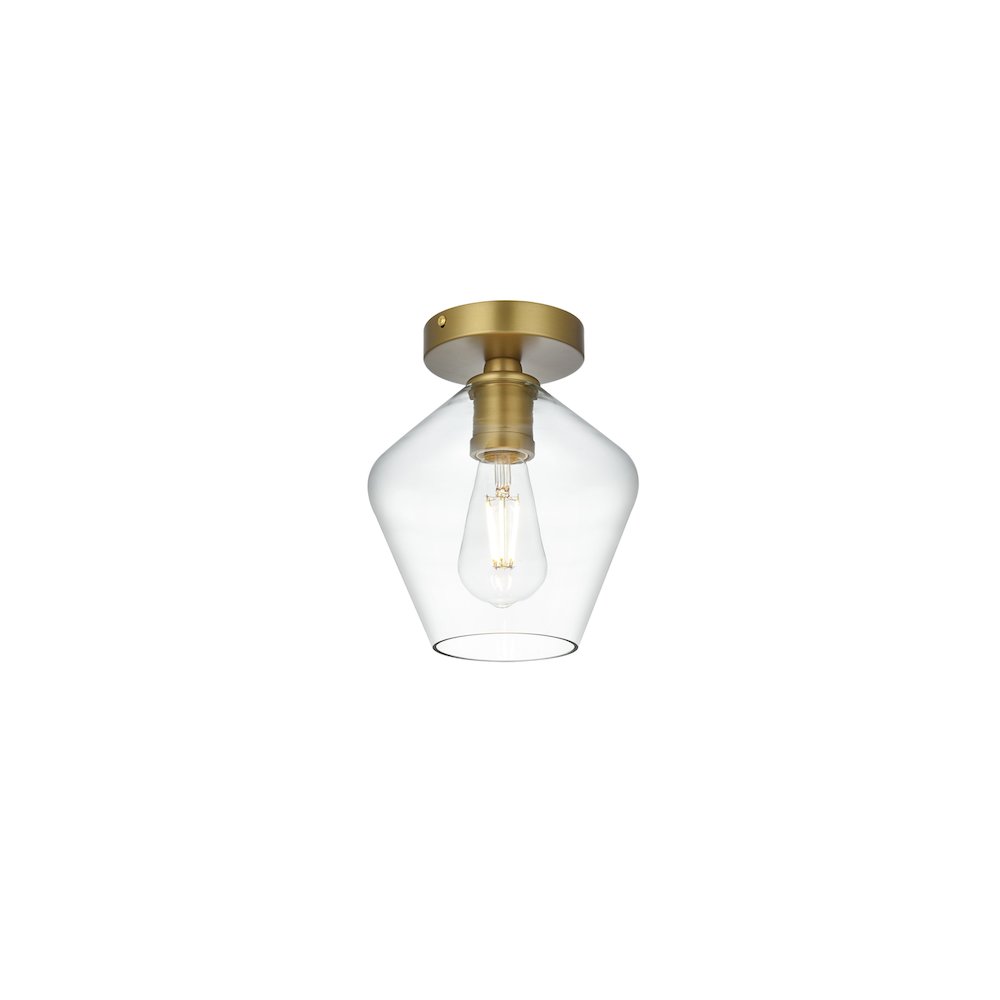 Gene 8 Inch Flush Mount Clear Shade in Satin Gold