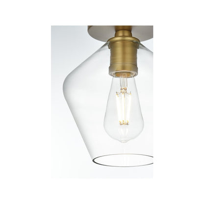 Gene 8 Inch Flush Mount Clear Shade in Satin Gold