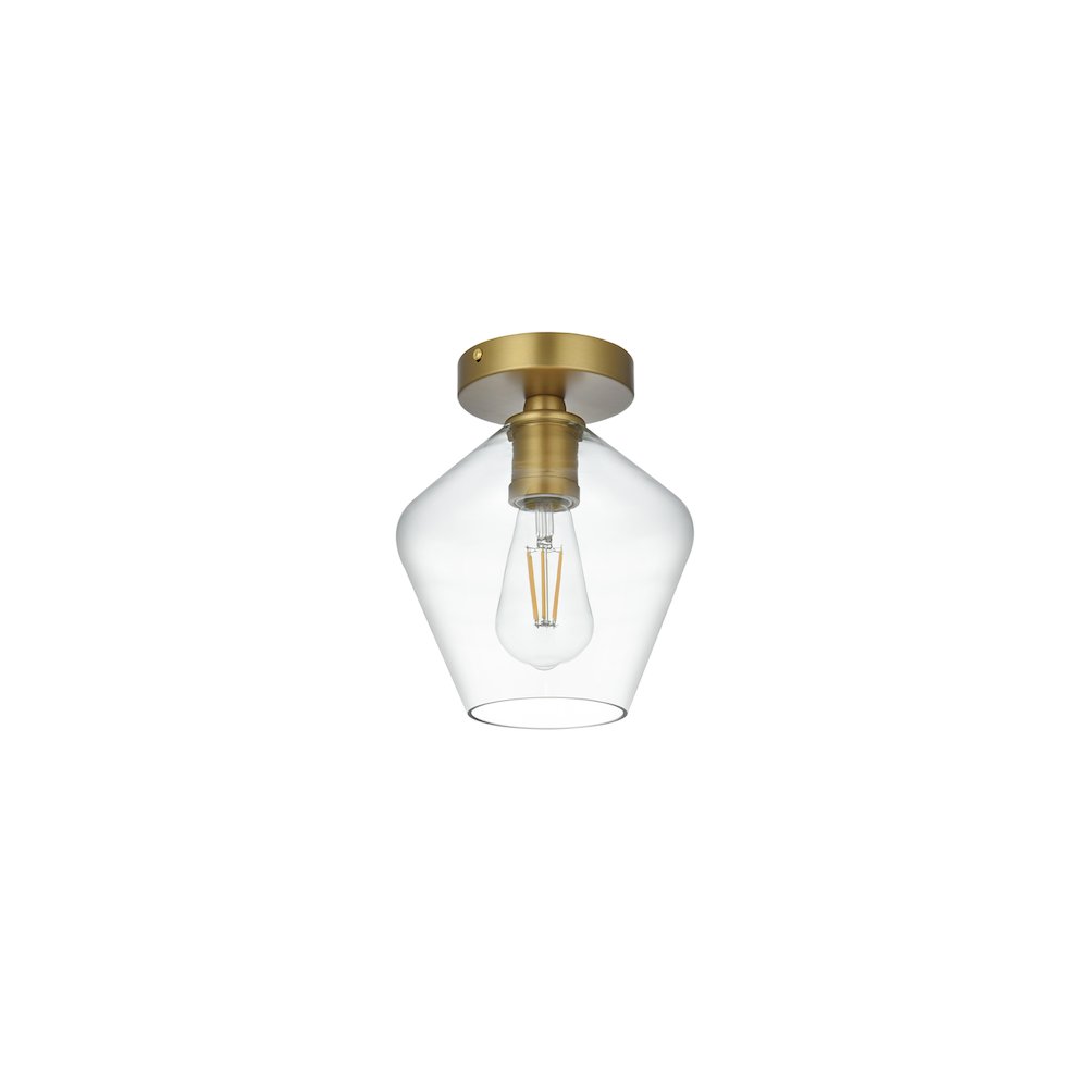 Gene 8 Inch Flush Mount Clear Shade in Satin Gold