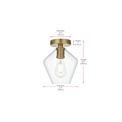 Gene 8 Inch Flush Mount Clear Shade in Satin Gold