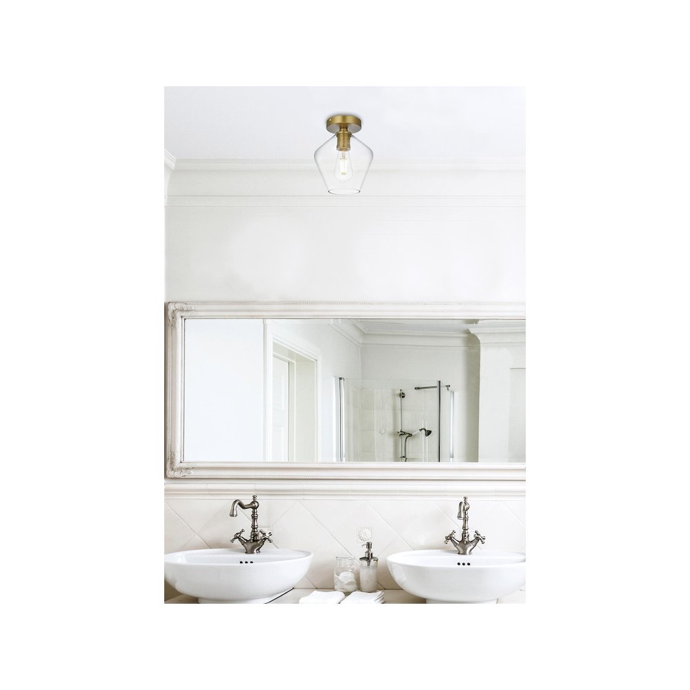 Gene 8 Inch Flush Mount Clear Shade in Satin Gold