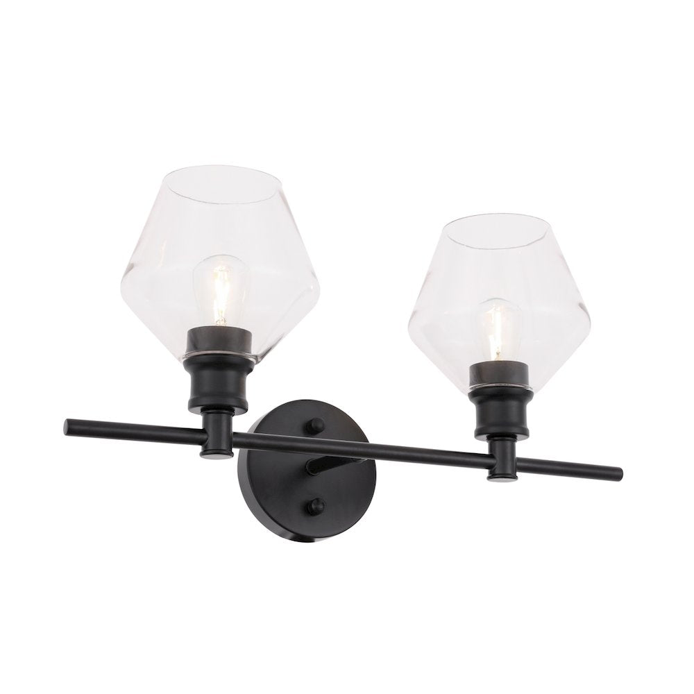 Gene 2 light Black and Clear glass Wall sconce