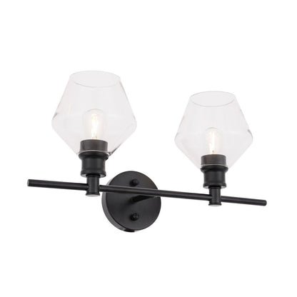 Gene 2 light Black and Clear glass Wall sconce