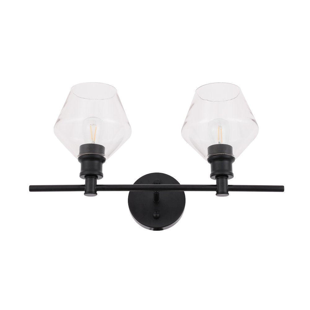 Gene 2 light Black and Clear glass Wall sconce