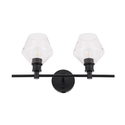 Gene 2 light Black and Clear glass Wall sconce