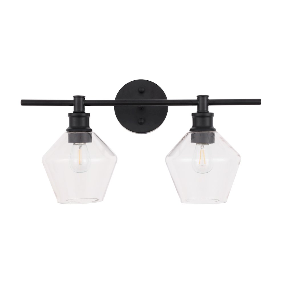 Gene 2 light Black and Clear glass Wall sconce