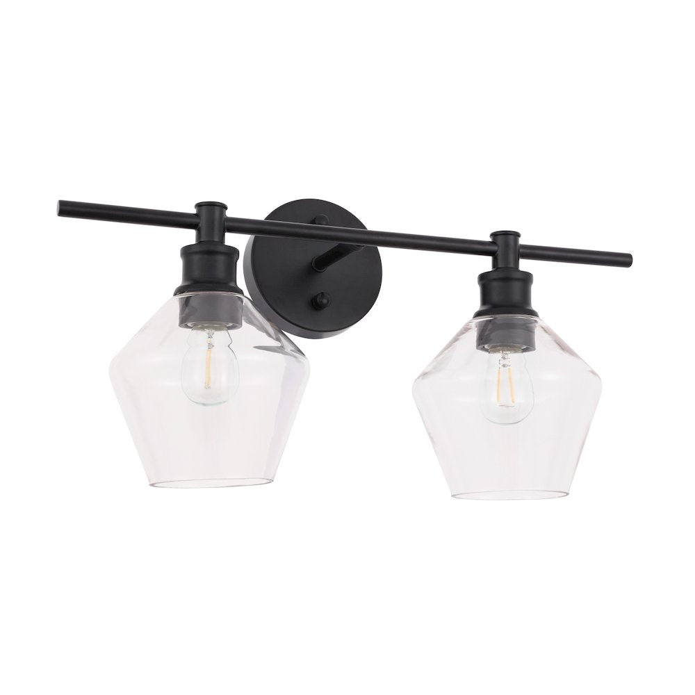 Gene 2 light Black and Clear glass Wall sconce