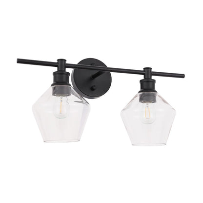 Gene 2 light Black and Clear glass Wall sconce