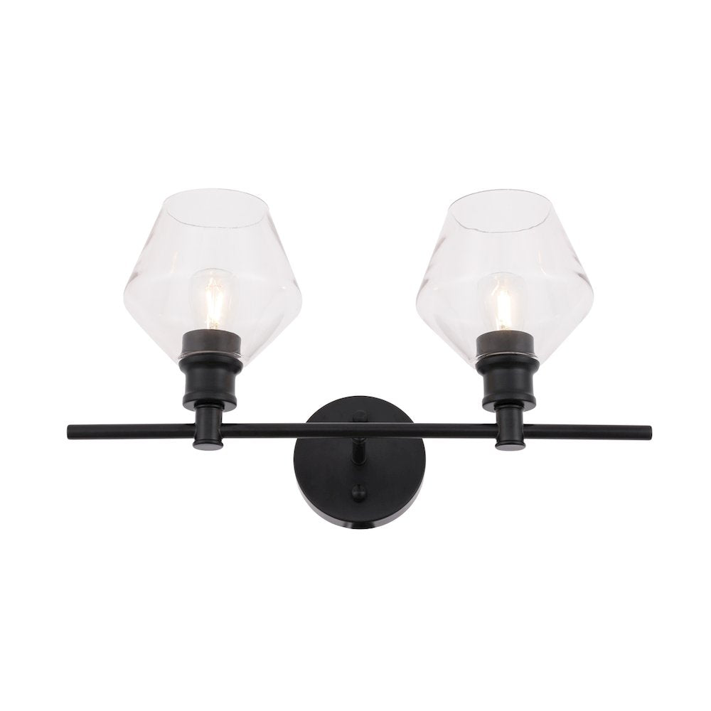 Gene 2 light Black and Clear glass Wall sconce