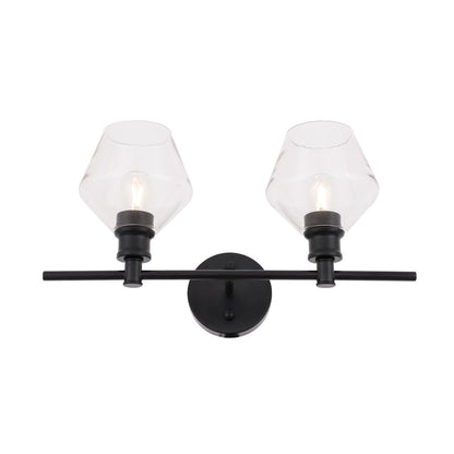 Gene 2 light Black and Clear glass Wall sconce