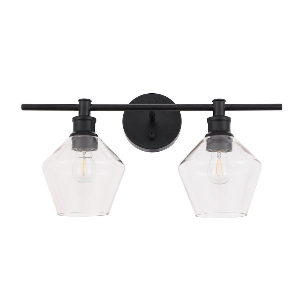 Gene 2 light Black and Clear glass Wall sconce