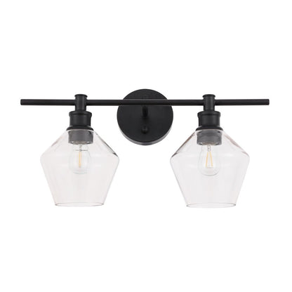 Gene 2 light Black and Clear glass Wall sconce