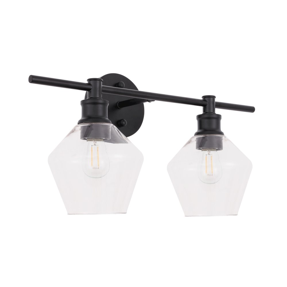Gene 2 light Black and Clear glass Wall sconce