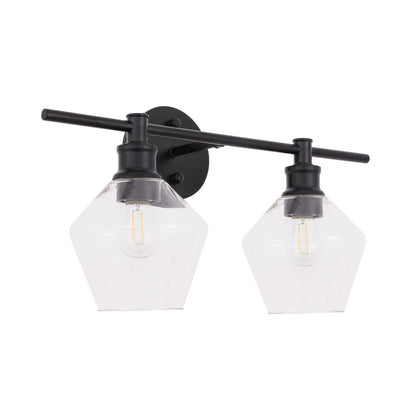 Gene 2 light Black and Clear glass Wall sconce