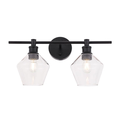Gene 2 light Black and Clear glass Wall sconce