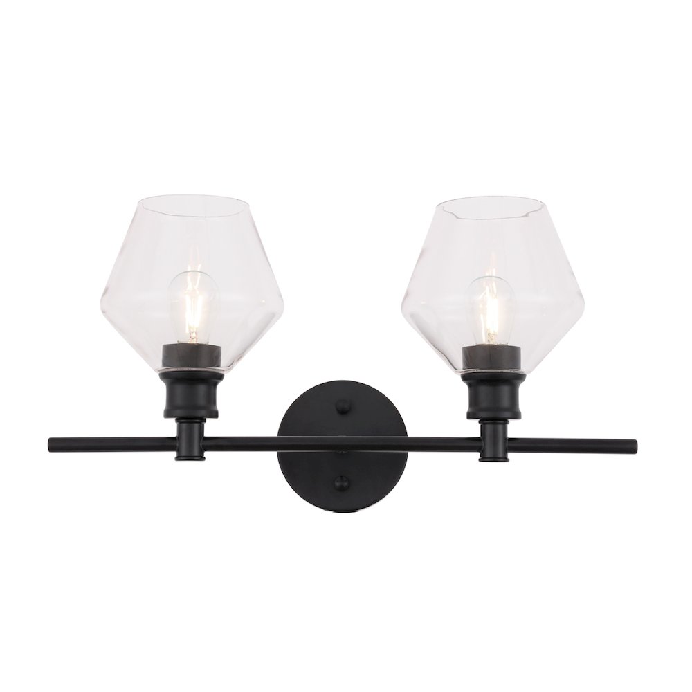 Gene 2 light Black and Clear glass Wall sconce
