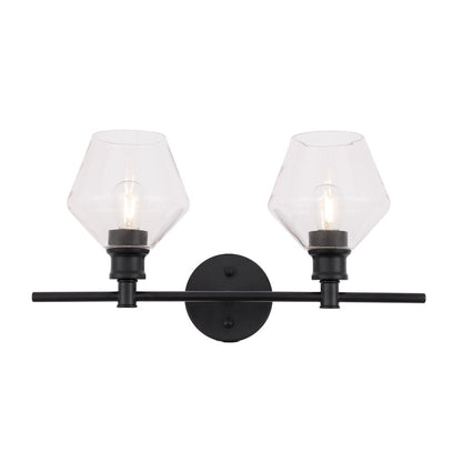 Gene 2 light Black and Clear glass Wall sconce