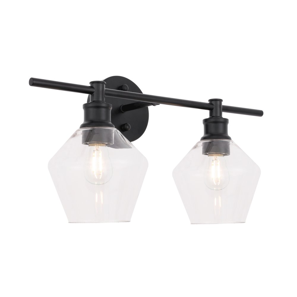 Gene 2 light Black and Clear glass Wall sconce