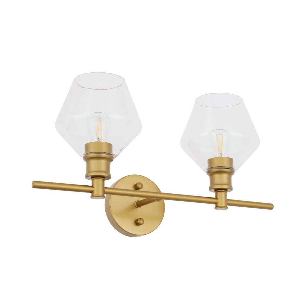 Gene 2 light Brass and Clear glass Wall sconce