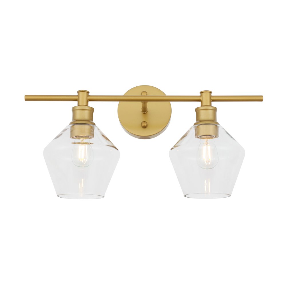 Gene 2 light Brass and Clear glass Wall sconce