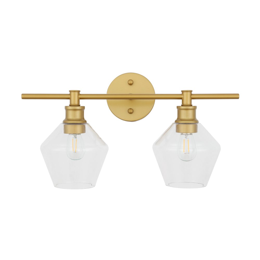 Gene 2 light Brass and Clear glass Wall sconce