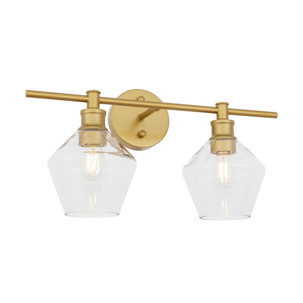Gene 2 light Brass and Clear glass Wall sconce