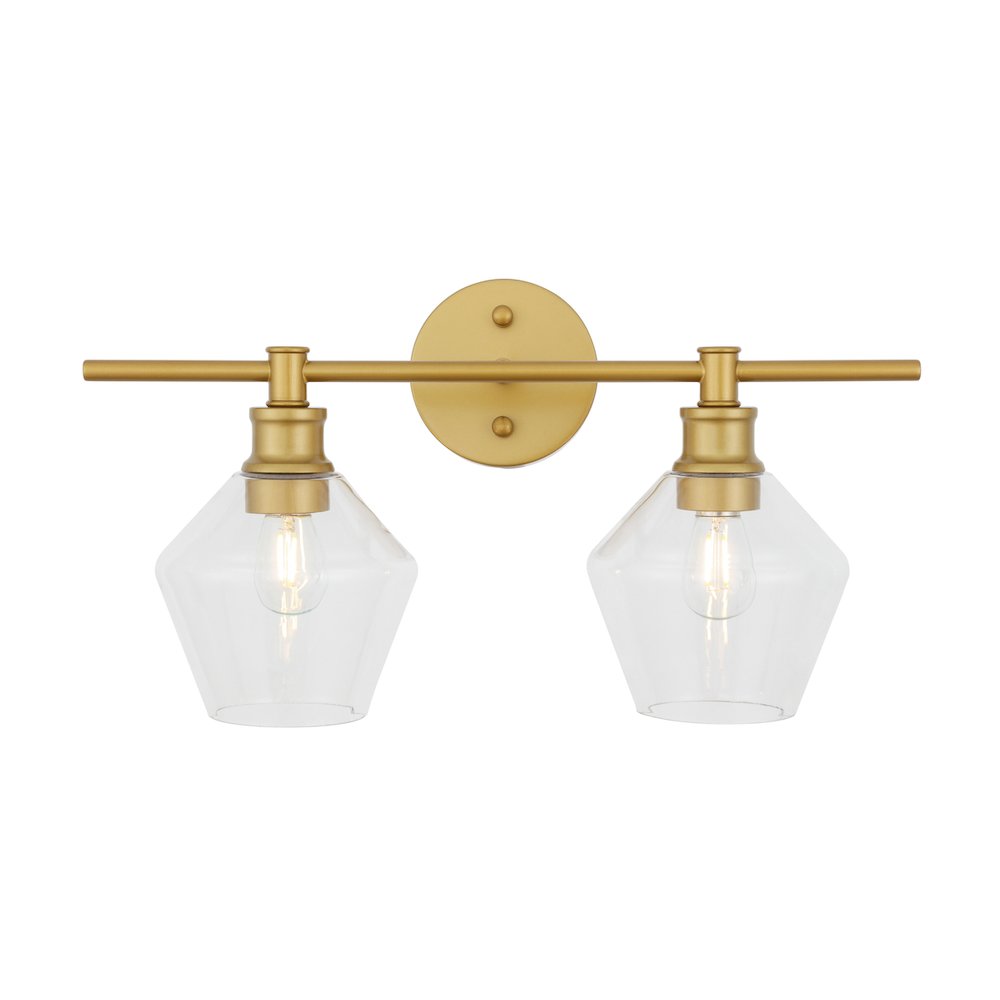 Gene 2 light Brass and Clear glass Wall sconce