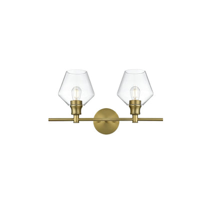 Gene 2 Light Satin Gold and Clear Glass Wall Sconce