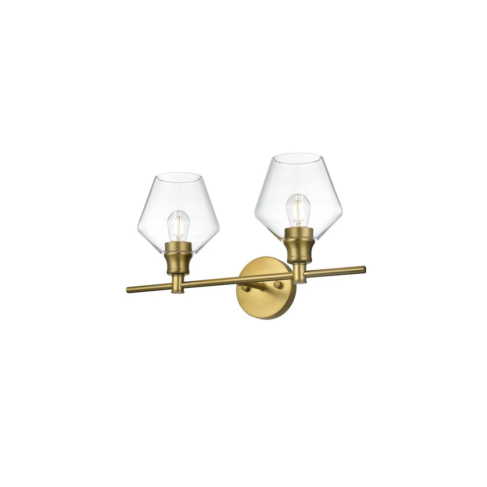 Gene 2 Light Satin Gold and Clear Glass Wall Sconce