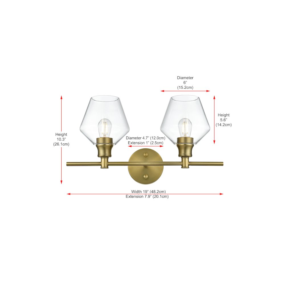 Gene 2 Light Satin Gold and Clear Glass Wall Sconce