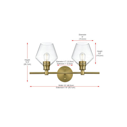 Gene 2 Light Satin Gold and Clear Glass Wall Sconce