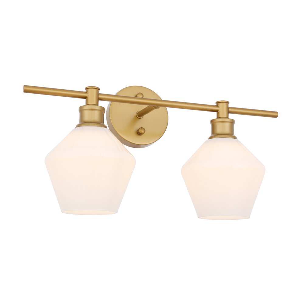 Gene 2 light Brass and Frosted white glass Wall sconce