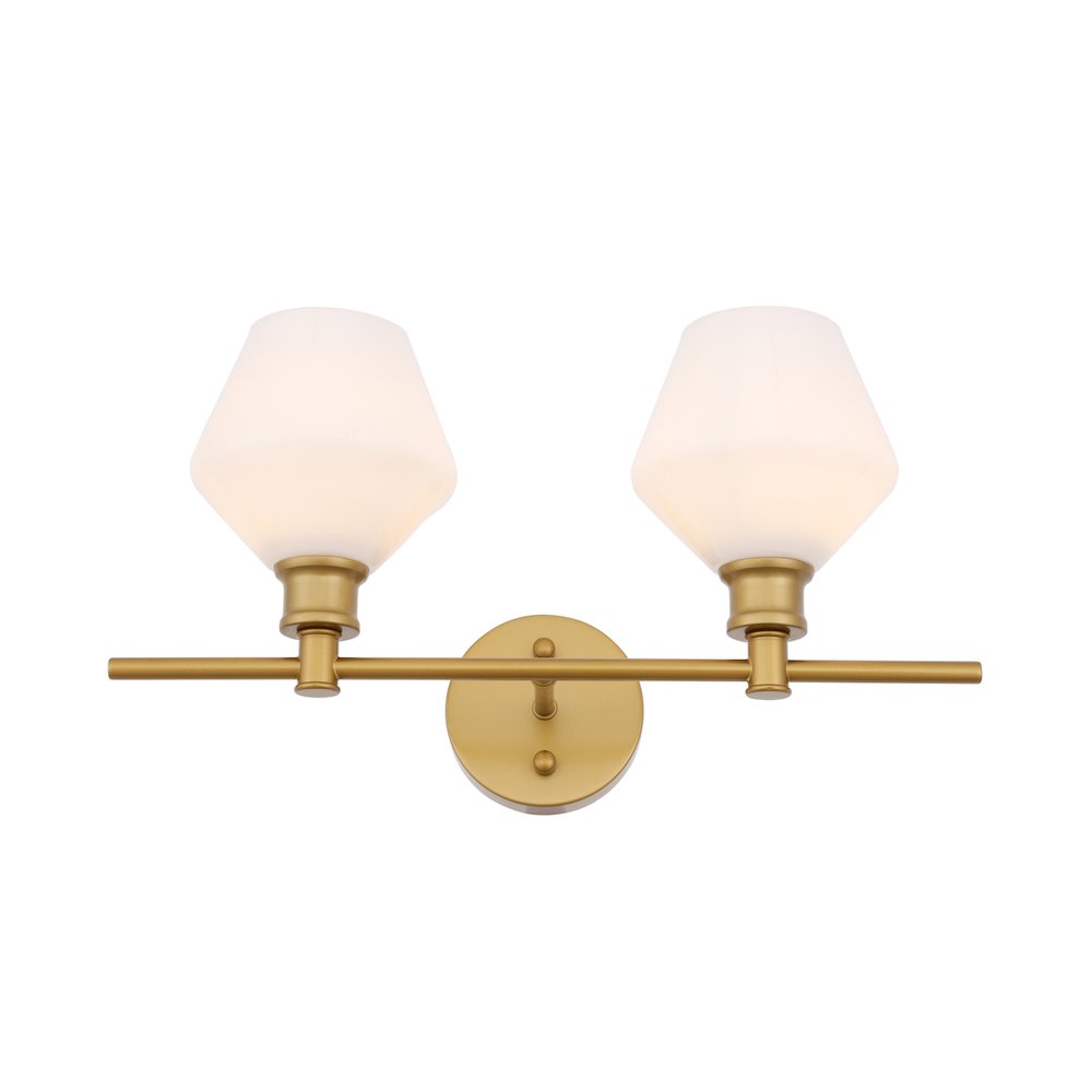 Gene 2 light Brass and Frosted white glass Wall sconce