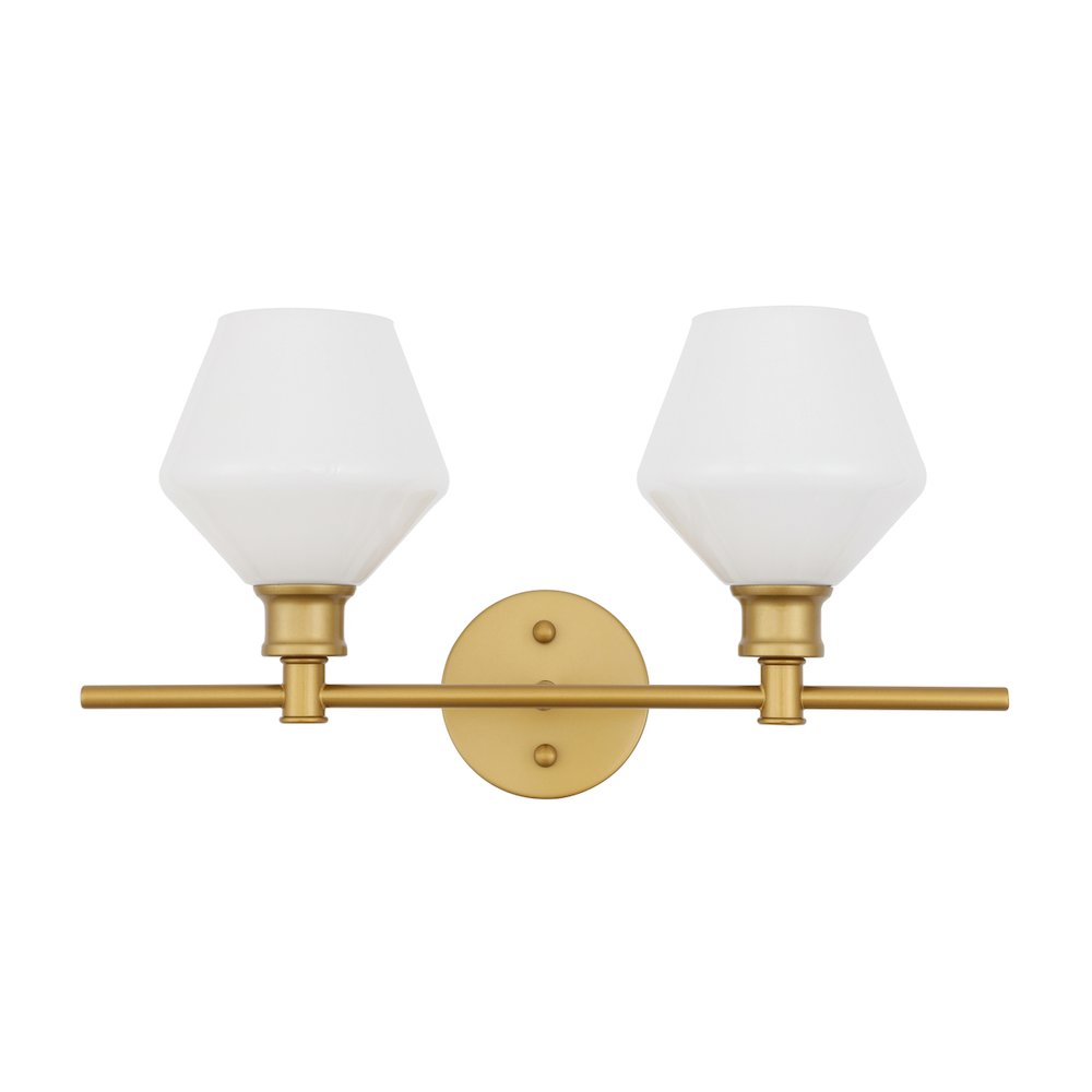 Gene 2 light Brass and Frosted white glass Wall sconce