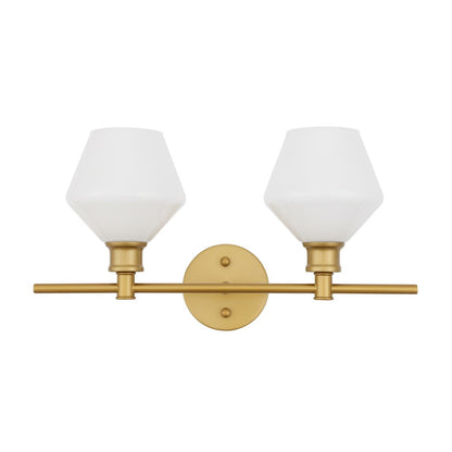 Gene 2 light Brass and Frosted white glass Wall sconce