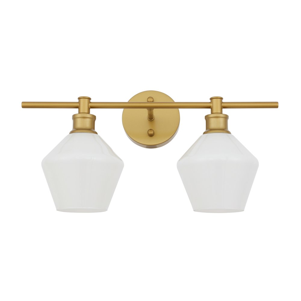 Gene 2 light Brass and Frosted white glass Wall sconce