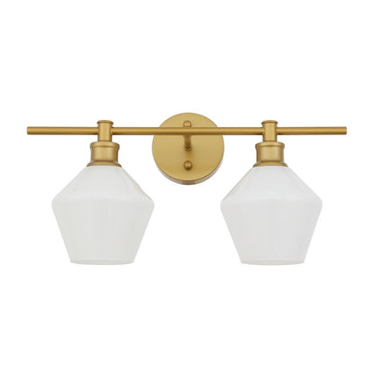 Gene 2 light Brass and Frosted white glass Wall sconce