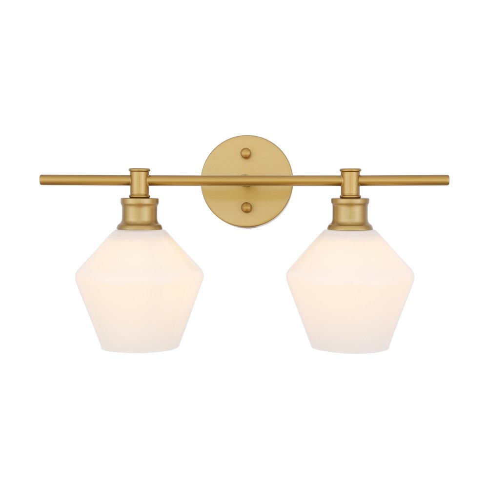 Gene 2 light Brass and Frosted white glass Wall sconce