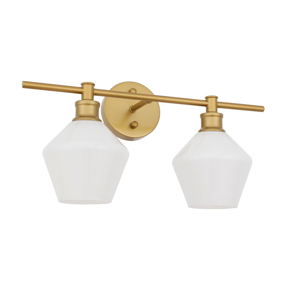 Gene 2 light Brass and Frosted white glass Wall sconce