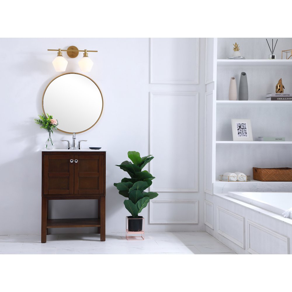 Gene 2 light Brass and Frosted white glass Wall sconce